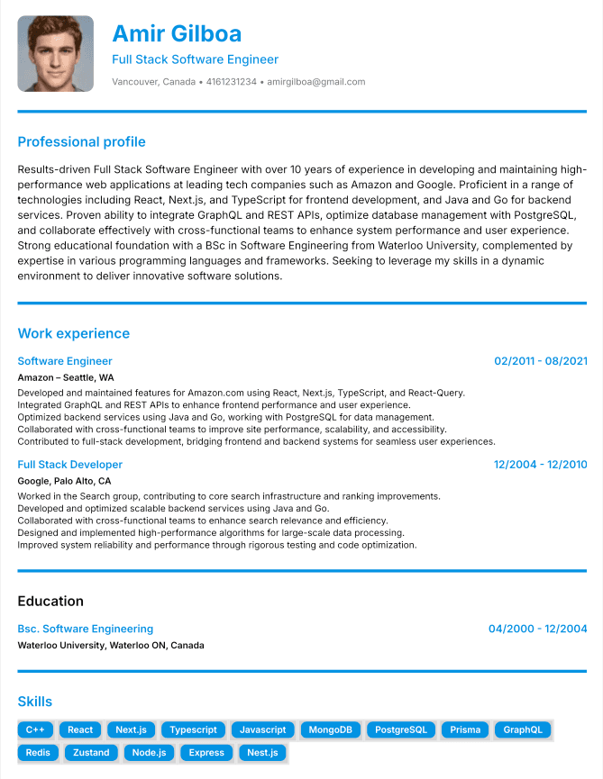 Resume preview